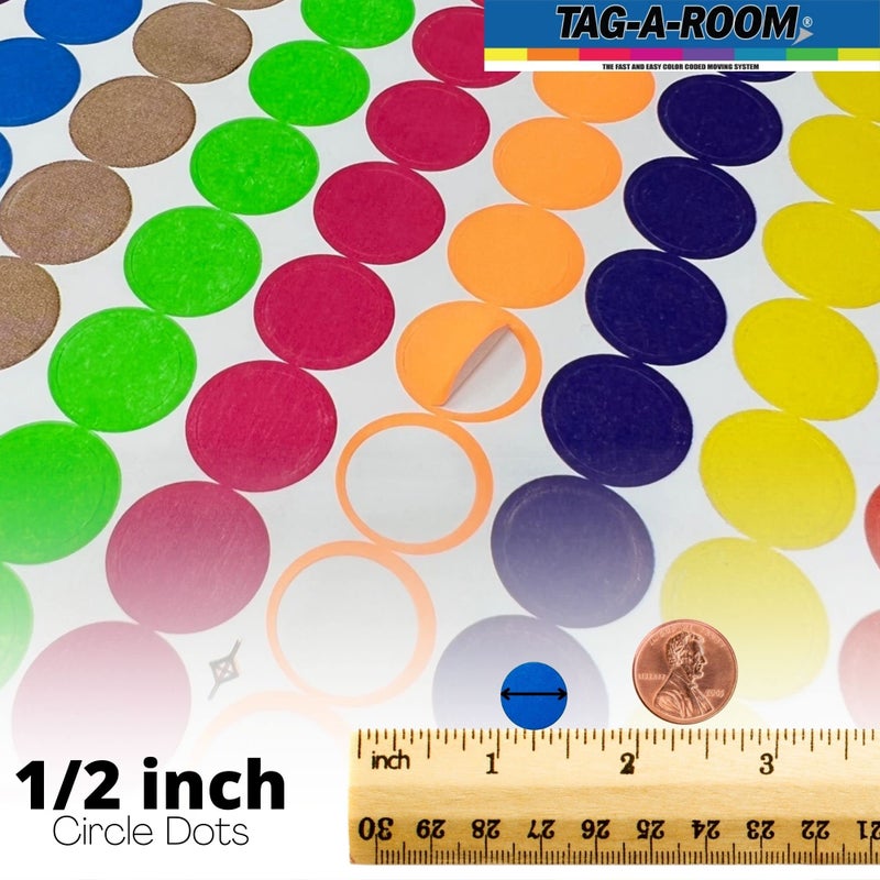 Tag-A-Room 2040 Colored Dot Stickers 1/2 Inch Round Color Coding Labels Circle Dot Label Stickers for Offices, Classrooms, Paper, etc., 14 Bright Colors, 8 1/2 x 11 Sheets. - Image 3
